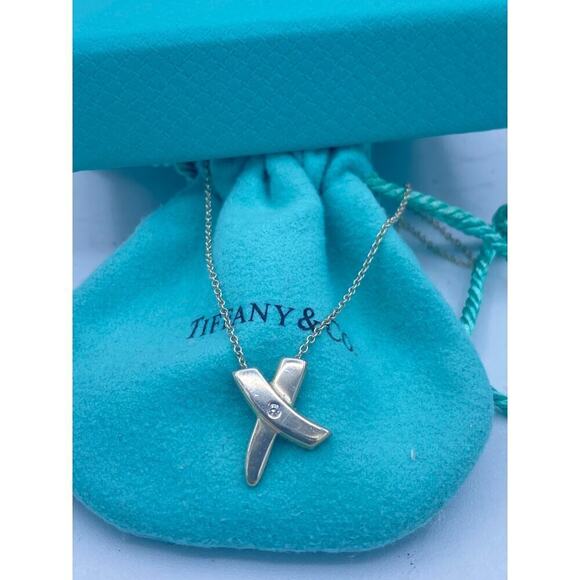 Tiffany & Co. Sterling Silver Diamond X Pendant Necklace - 16 Inches - Picture 1 of 5